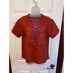OLIVACEOUS Suede Lace Up Shirt Size Medium